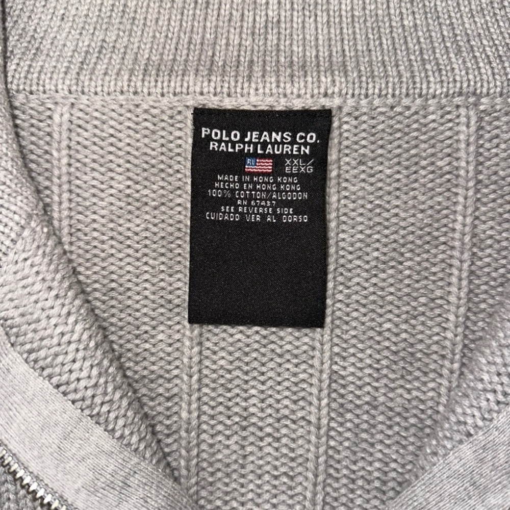 Ralph Lauren Polo Jeans Co. Men’s 100% Cotton 1/4 Zip Knit Gray Sweater Size XXL - Picture 3 of 7